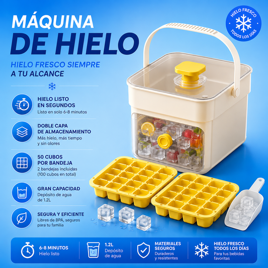 ✨🧊 Máquina de hielo portátil | Con tapa y recipiente para almacenar hielo (hace 50 cubitos de hielo a la vez)