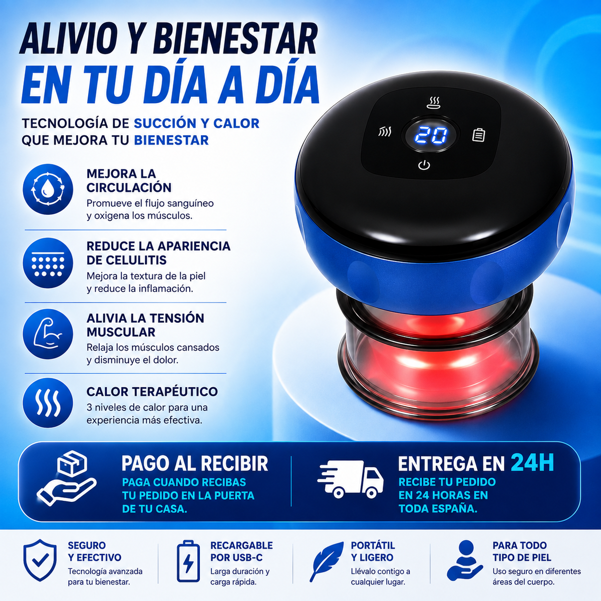 🔥 Ventosa Eléctrica con Calor — ¡Alivia la Tensión Muscular y Disfruta de Mayor Bienestar! ✨