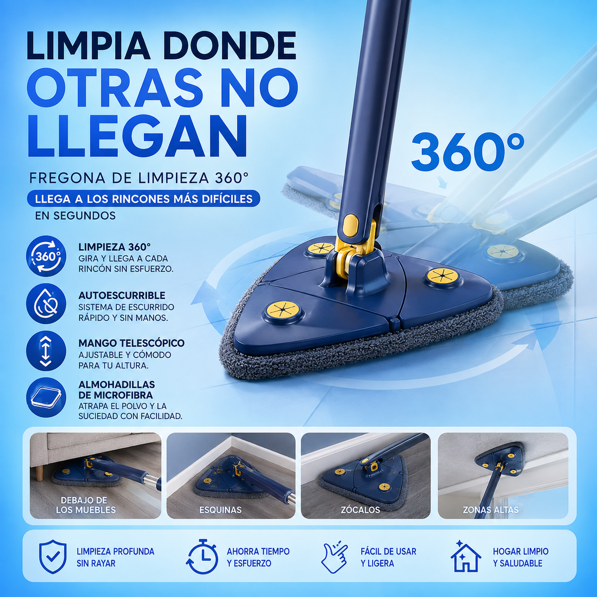 ✨ Clean360 con Escurrido Automático — Limpia Hasta los Rincones Más Difíciles sin Esfuerzo 💦