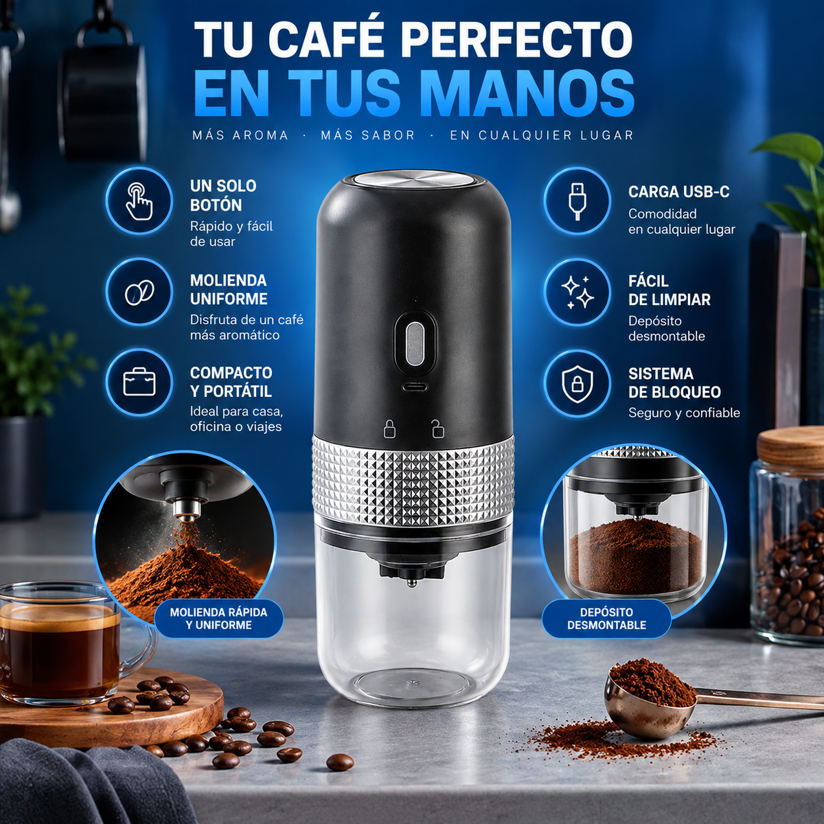 ☕ Molinillo Eléctrico de Café – Disfruta de café recién molido en segundos, sin esfuerzo. ☕