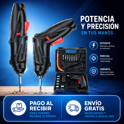 Kit Destornillador Electrico - Perfora y atornilla sin esfuerzo, ahorrando tiempo en cada trabajo.