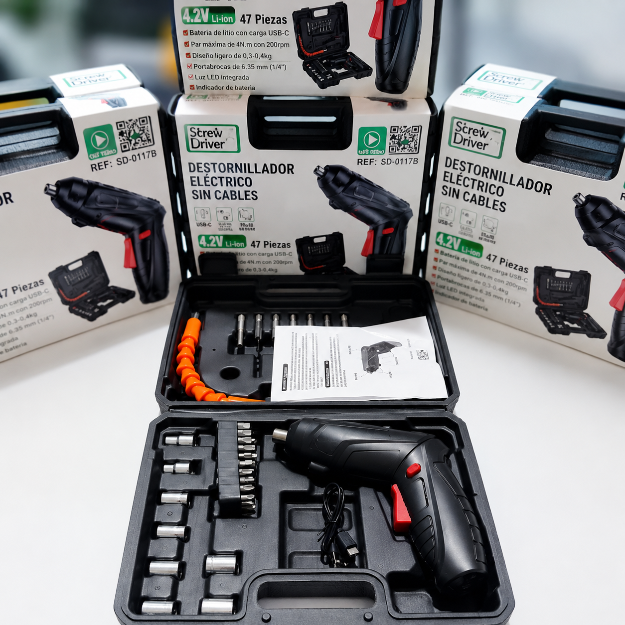 Kit Destornillador Electrico - Perfora y atornilla sin esfuerzo, ahorrando tiempo en cada trabajo.