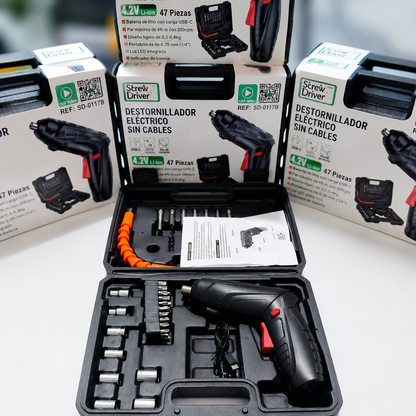Kit Destornillador Electrico - Perfora y atornilla sin esfuerzo, ahorrando tiempo en cada trabajo.