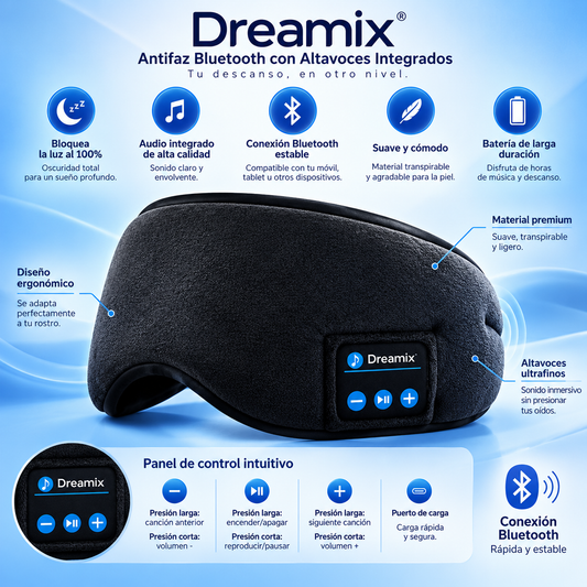 🌙 Dreamix – El antifaz que te ayuda a dormir mejor y por más tiempo. Di adiós a las noches sin descanso. 🌙