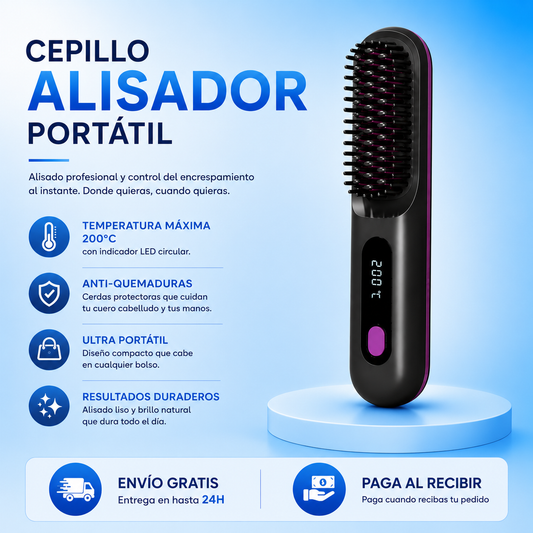 Cepillo Alisador Portátil - Di adiós al cabello con frizz y consigue un alisado perfecto en minutos.