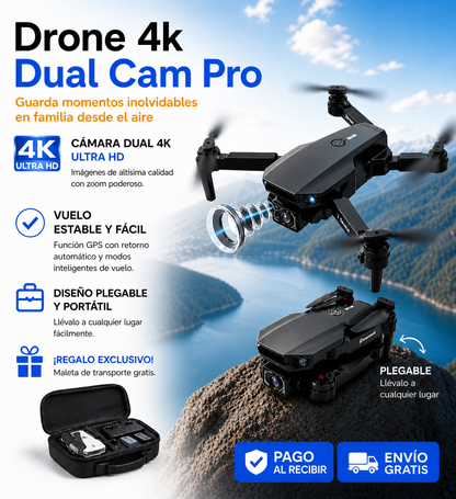 Drone 4K Dual Cam Pro - Guarda momentos inolvidables en familia desde el aire